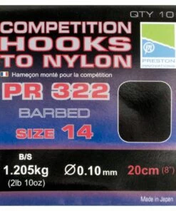 Preston Competition PR322 Barbed Hooks to Nylon Terminal Tackle