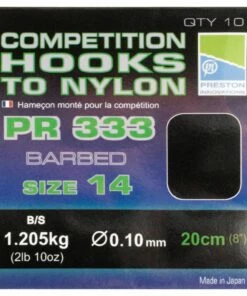 Preston Barbed PR333 Competition Hooks to Nylon Terminal Tackle